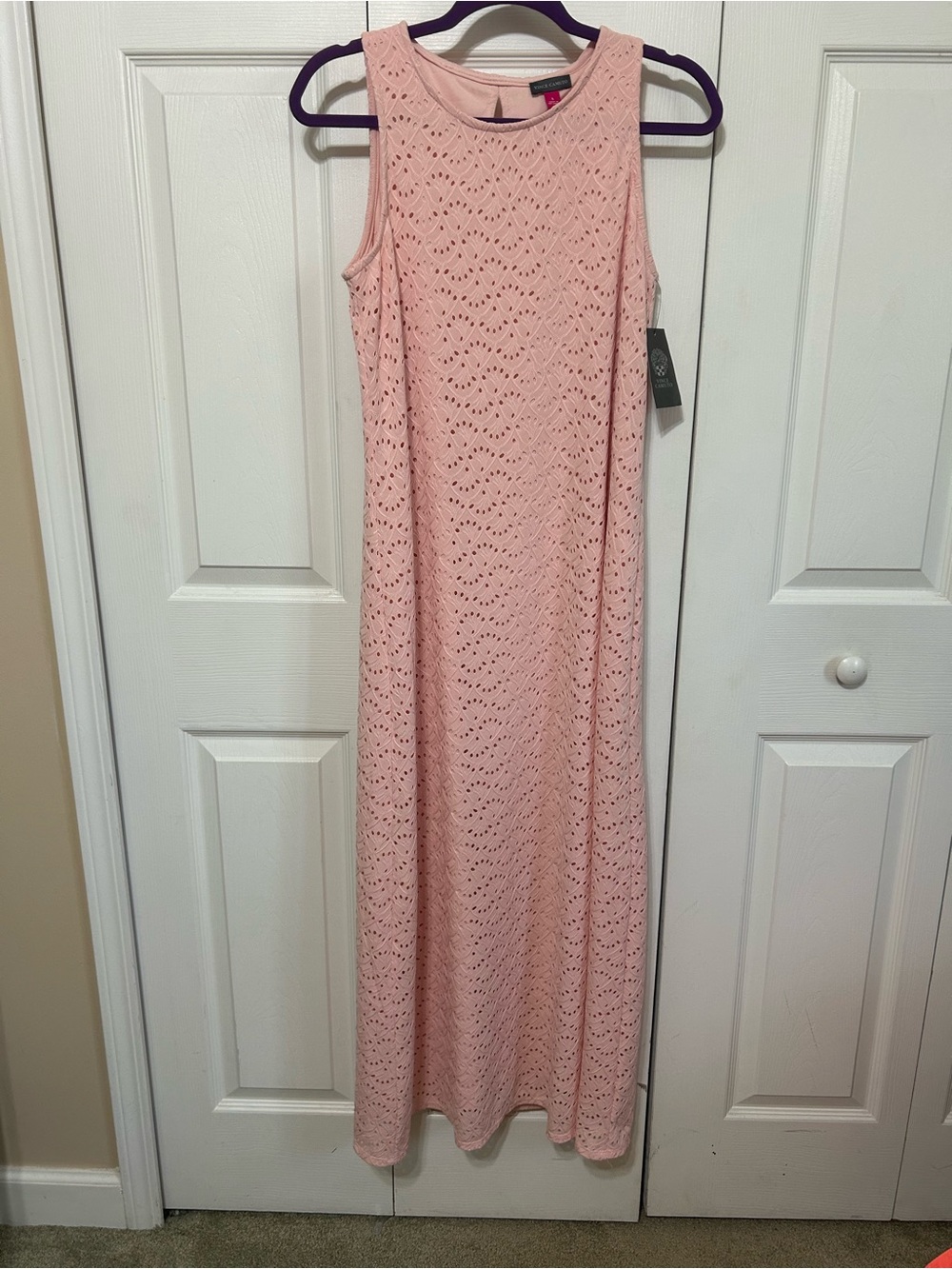 Vince Camuto Sleeveless Pink Eyelet Women’s Maxi Dress Sz S NWT